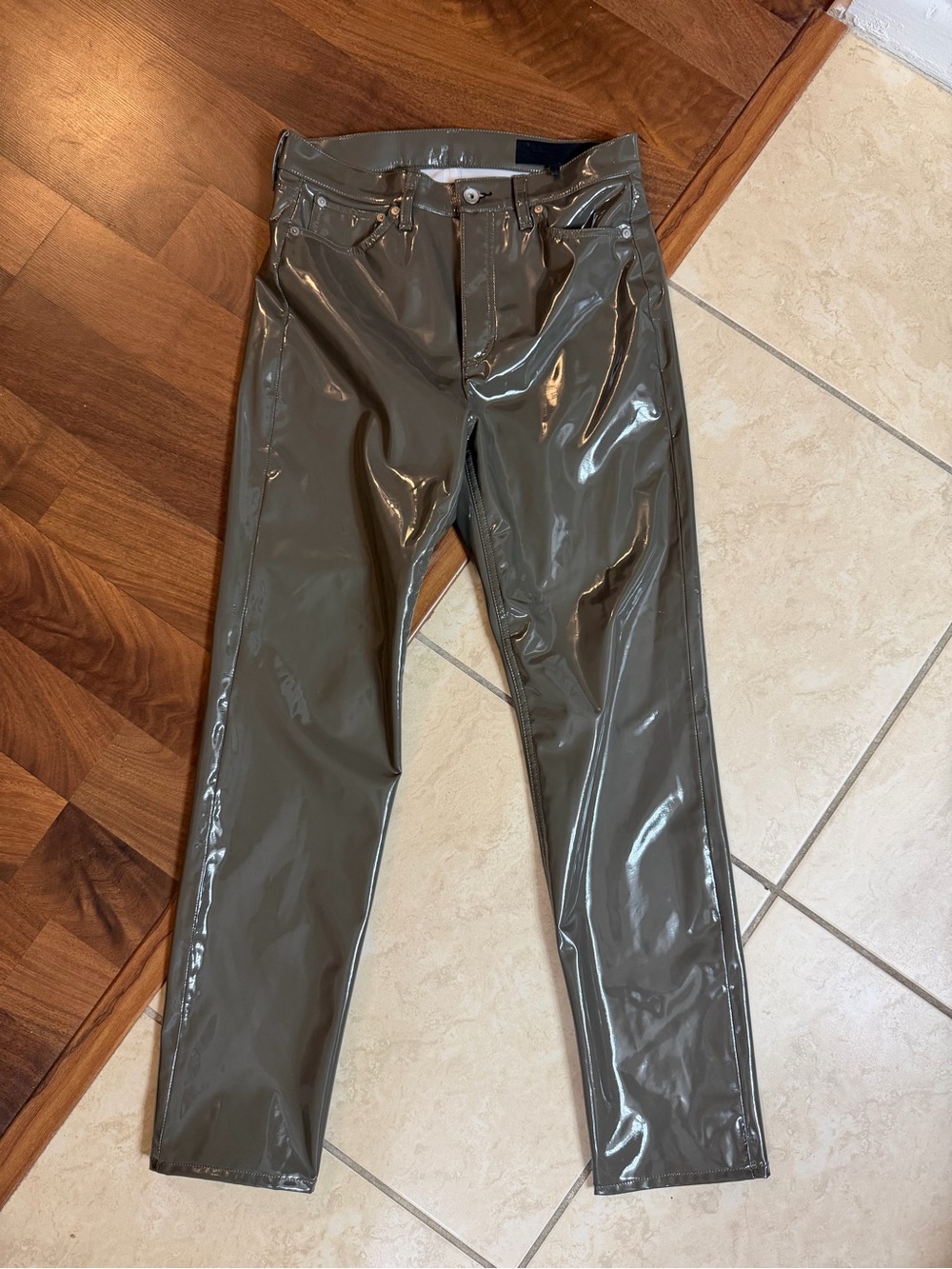 rag & bone Glossy Olive Straight-Leg Pants